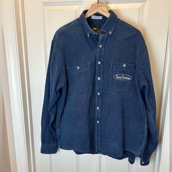 Harley-Davidson Other - HARLEY DAVIDSON MENS VINTAGE 90S CORDUROY BUTTON DOWN DARK BLUE X-LARGE